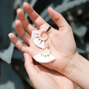 Matr Boomie Gold and White Tassel Fringe Earrings